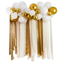 Ballonbue med Streamers Hvid/Guld Metallic