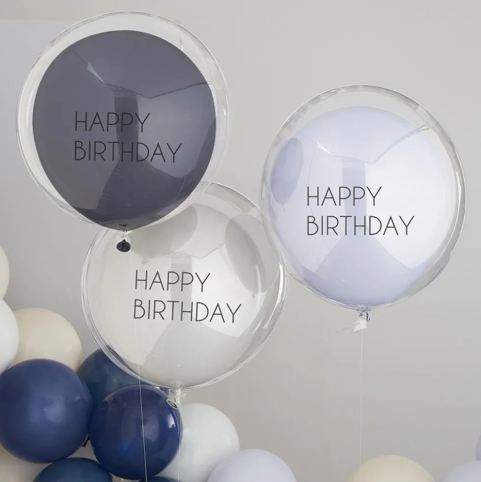 Balloner Dobbelte Happy Birthday Blå