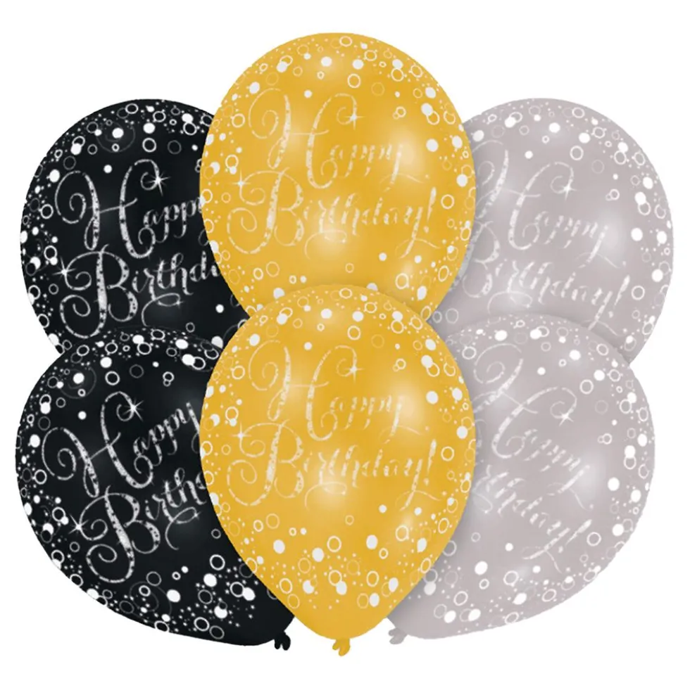Balloner Happy Birthday Guld/Sølv/Sort