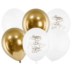 Balloner Happy Birthday Guld/Hvid