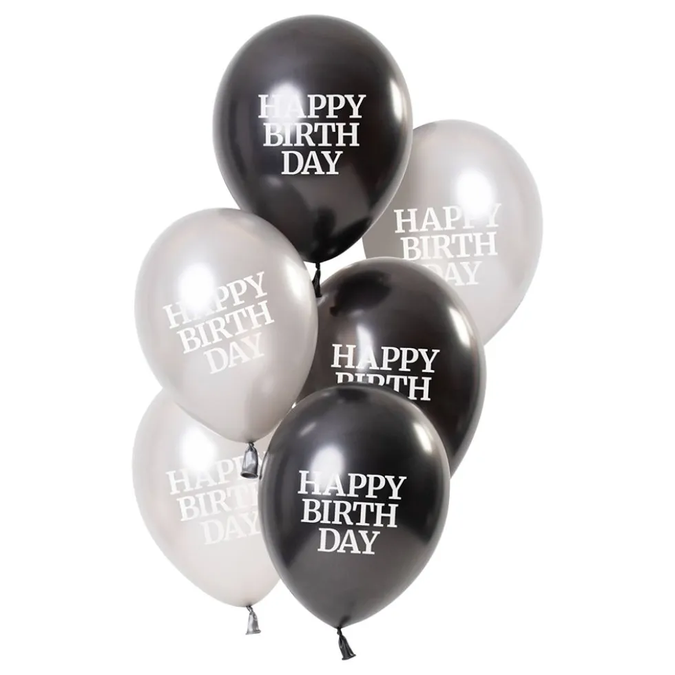 Balloner Hvide/Sorte Happy Birthday
