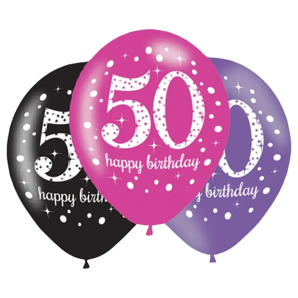 Balloner 50 Lyserød/Sort Happy Birthday