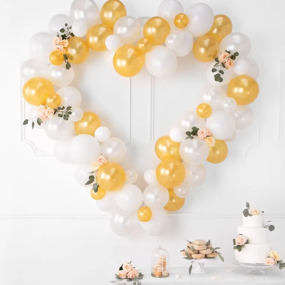 Ballonfigur Guld/Hvid Hjerte Stort