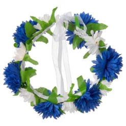 Blomsterkrans Blå/Hvid med Silkebånd