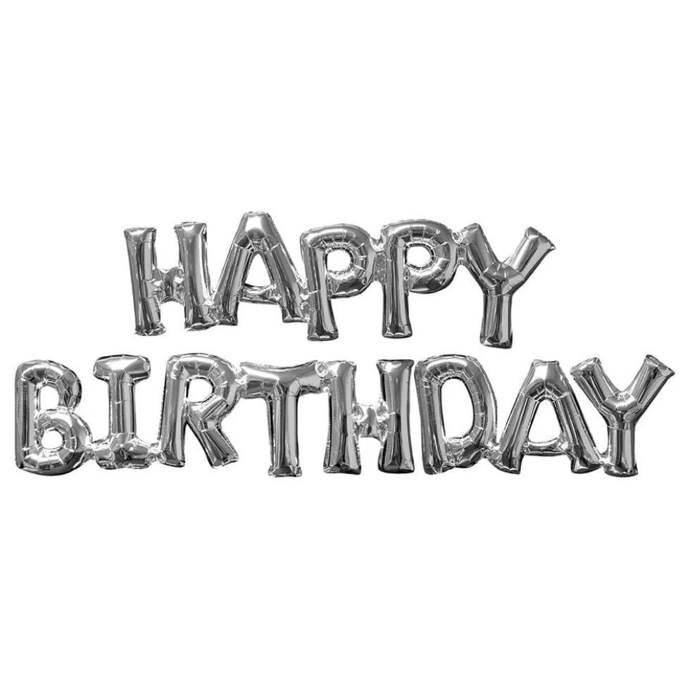 Bogstavballoner Happy Birthday Sølv