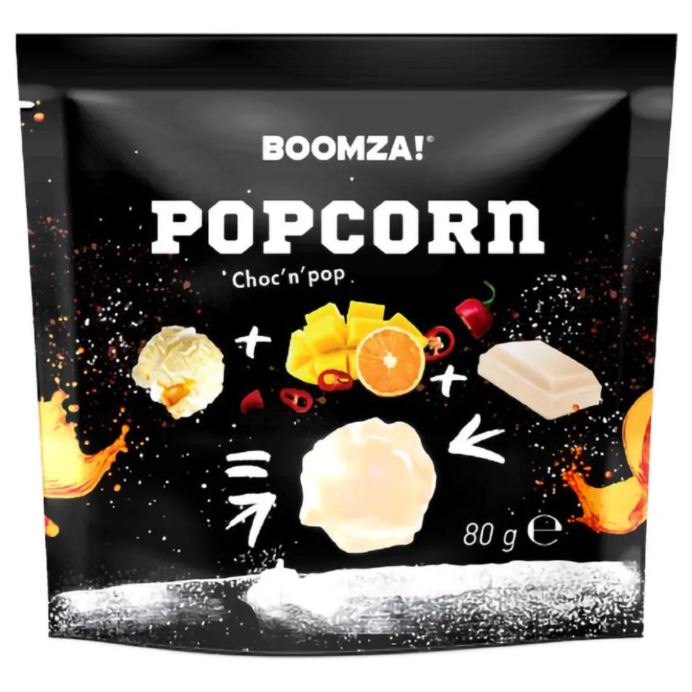 Boomza Popcorn Chili Mango Orange Hvid Chokolade