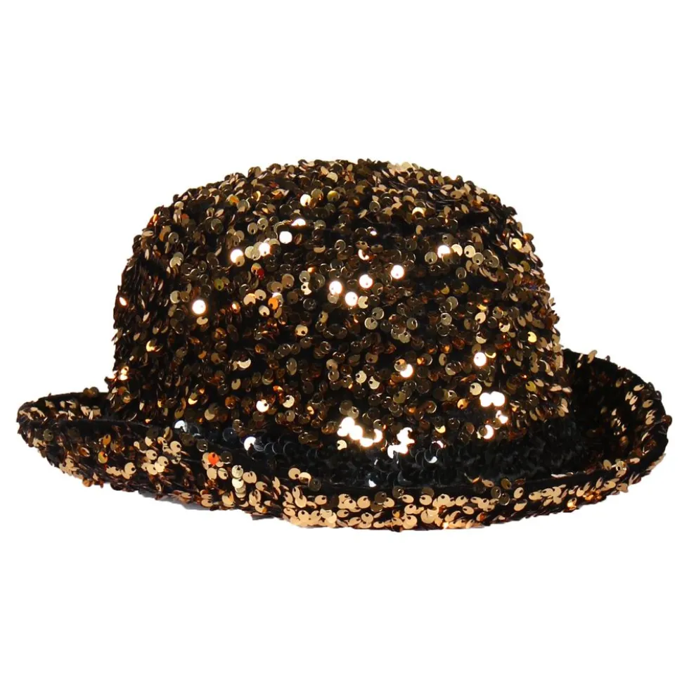 Bowlerhat med Pallietter Sort/Guld Deluxe