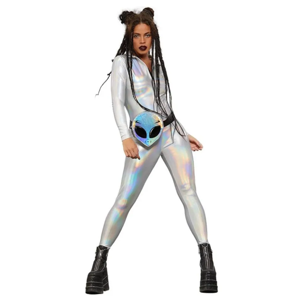 Catsuit Sølv Holograpic Kostume
