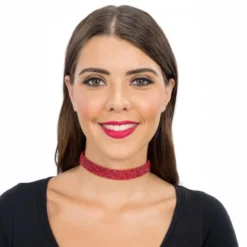 Choker Halskæde med Røde Strasssten