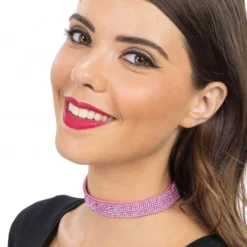 Choker Halskæde med Strass Lyserød