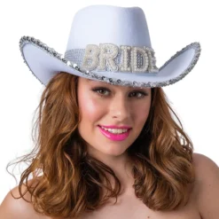 Cowboyhat Bride Hvid med Rhinsten