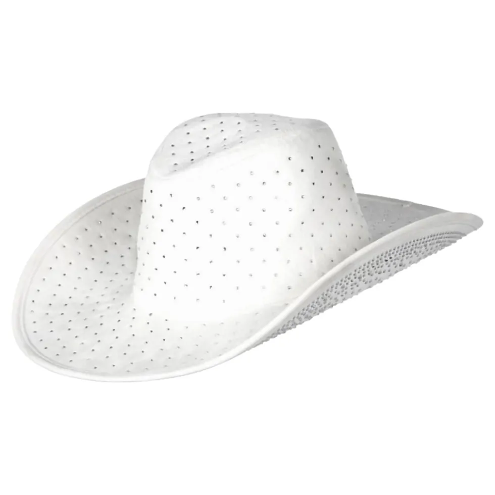 Cowboyhat Hvid med Sten