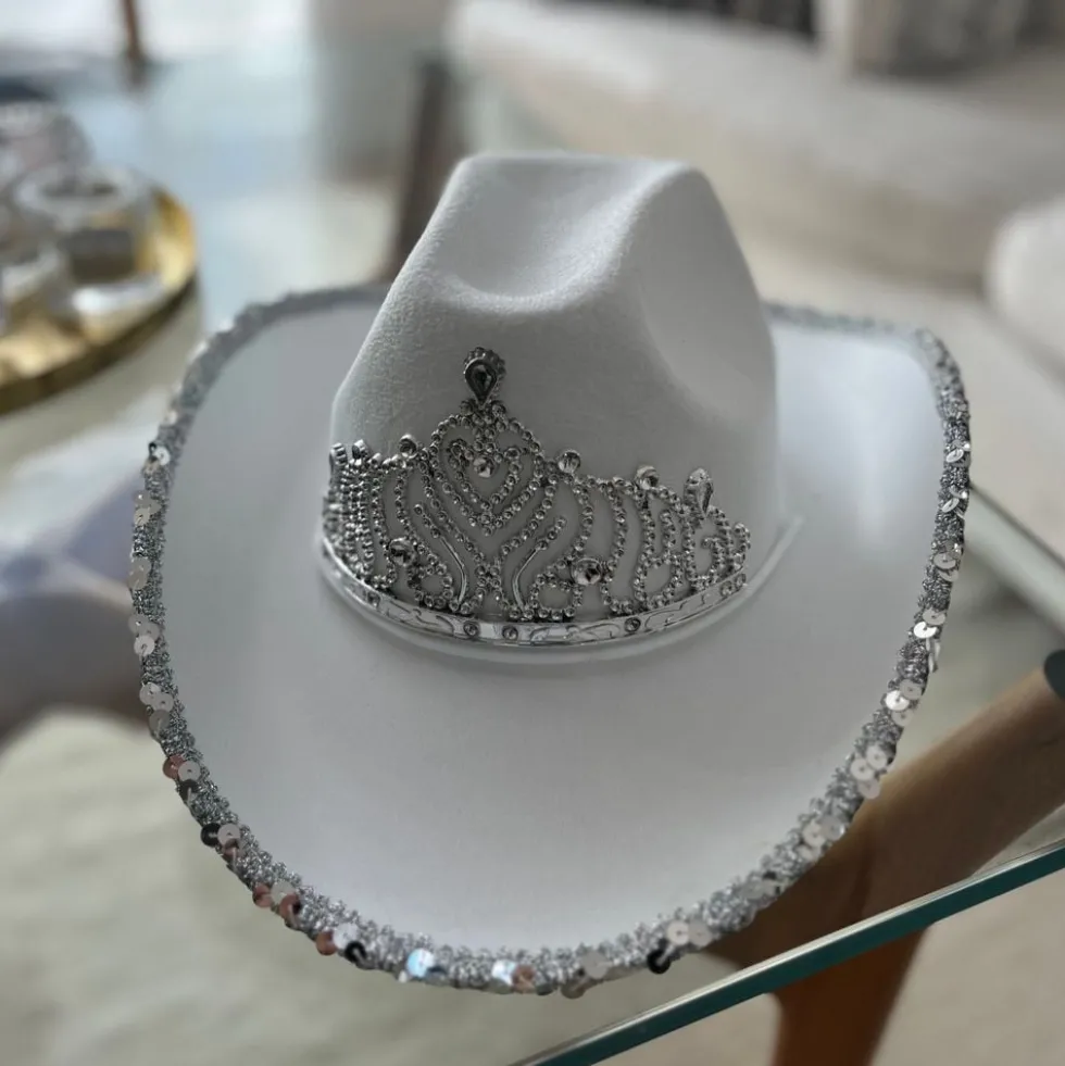 Cowboyhat Hvid med Tiara