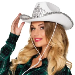 Cowboyhat Hvid med Tiara