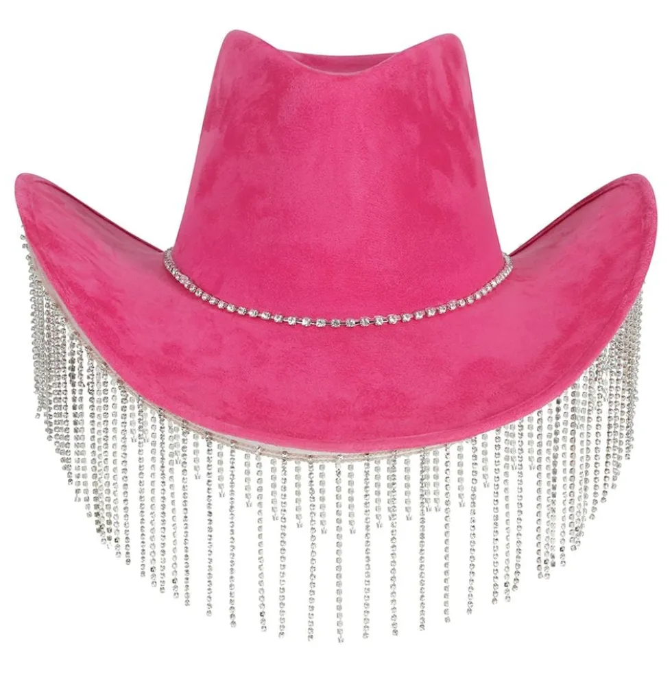 Cowboyhat Lyserød med Strass