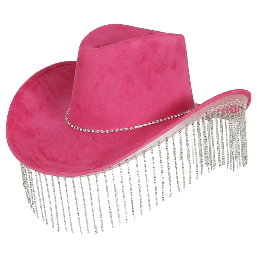 Cowboyhat Lyserød med Strass