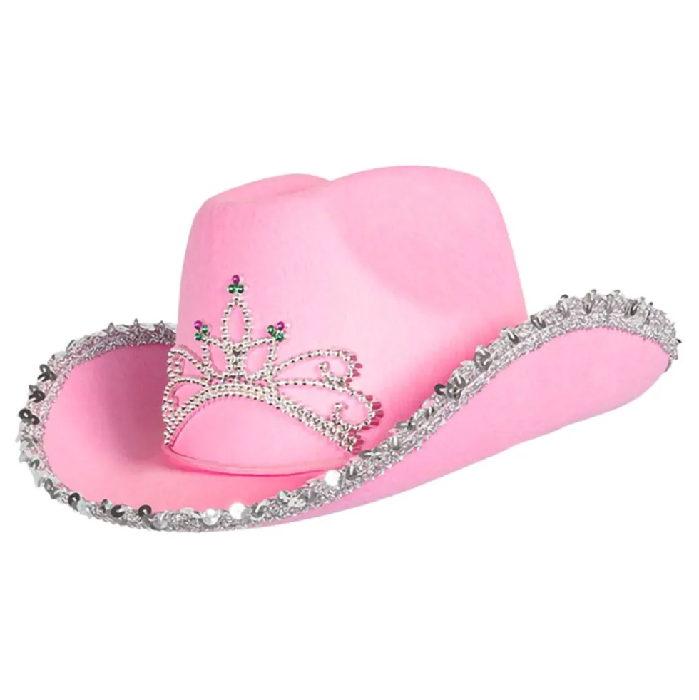 Cowboyhat Lyserød med Tiara til Børn