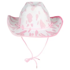Cowboyhat med komønster lyserød/hvid