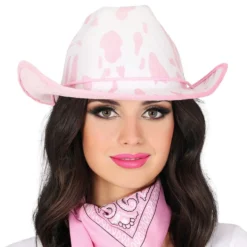 Cowboyhat med komønster lyserød/hvid