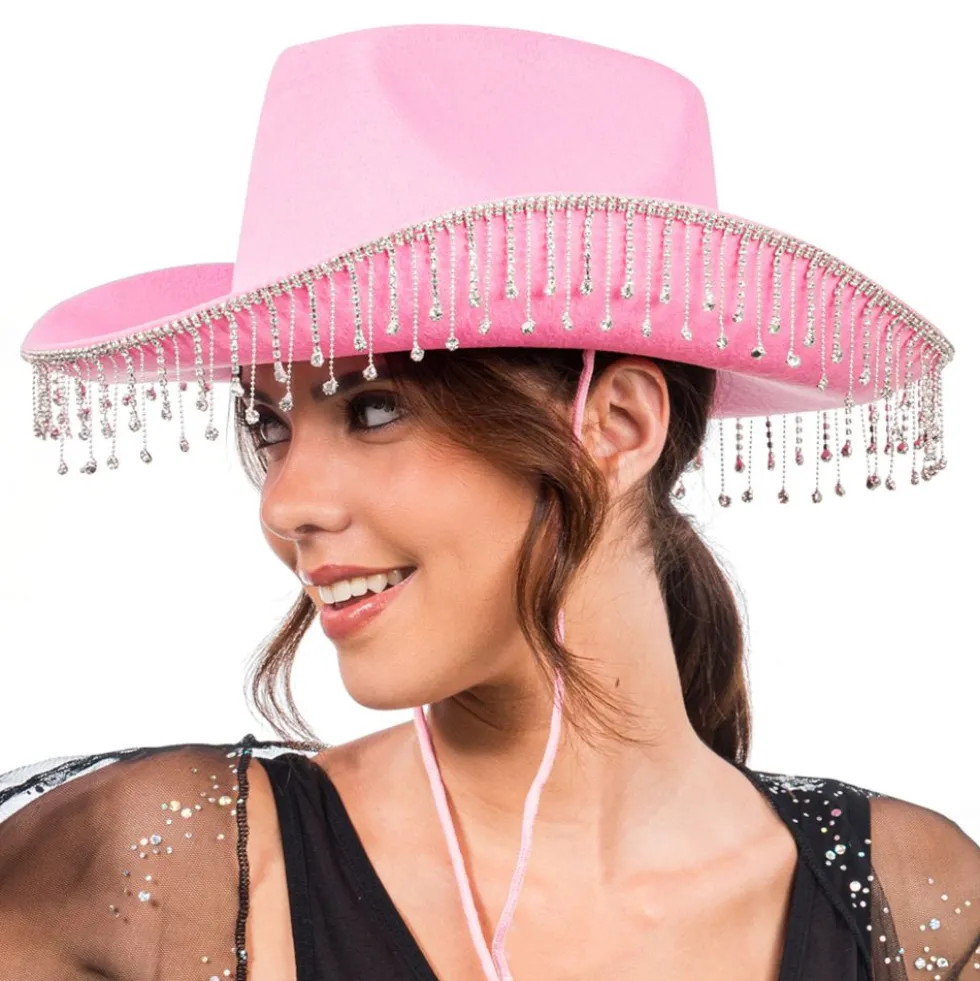Cowboyhat med Strass Lyserød