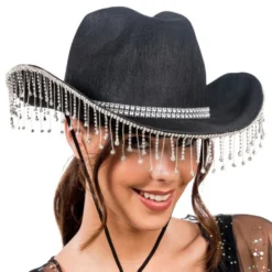 Cowboyhat med strass sort