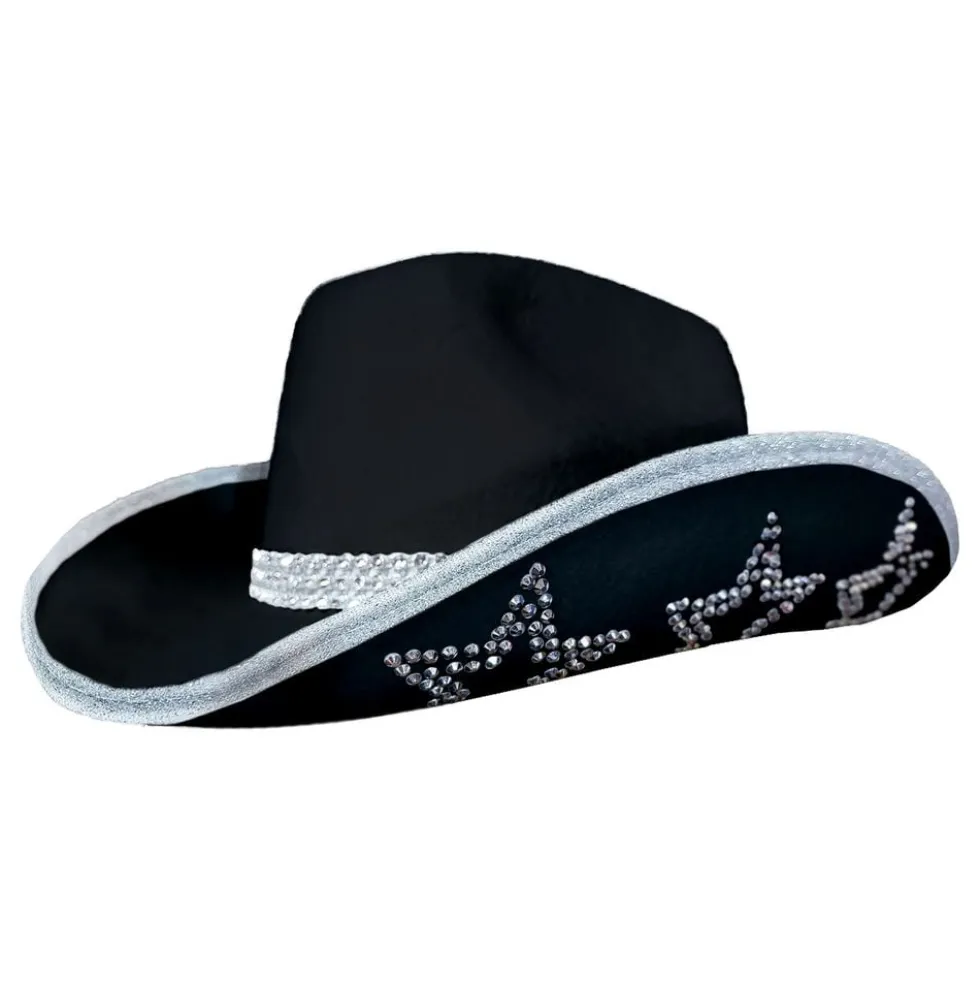 Cowboyhat med strassstjerner Sort