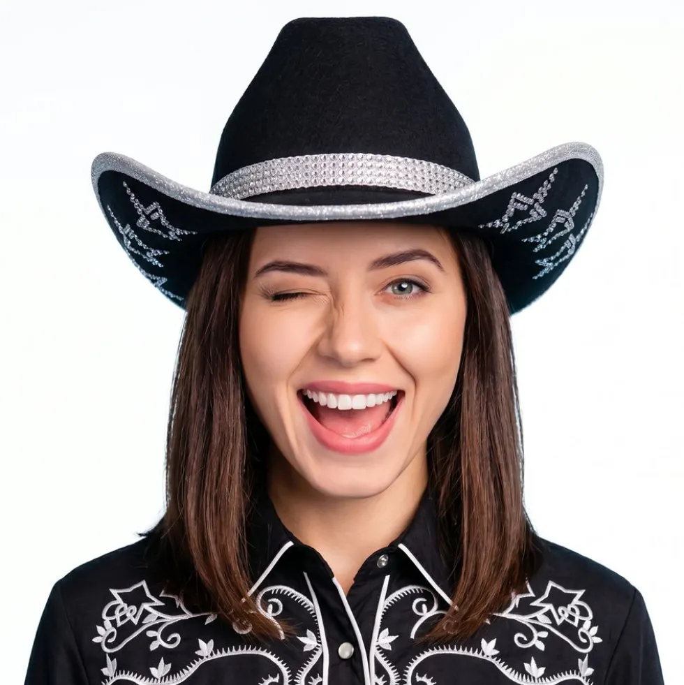 Cowboyhat med strassstjerner Sort