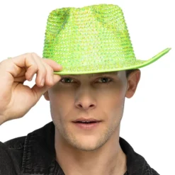 Cowboyhat med Strass UV Neongrøn