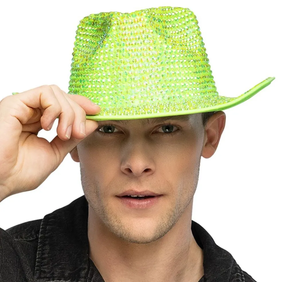 Cowboyhat med Strass UV Neongrøn