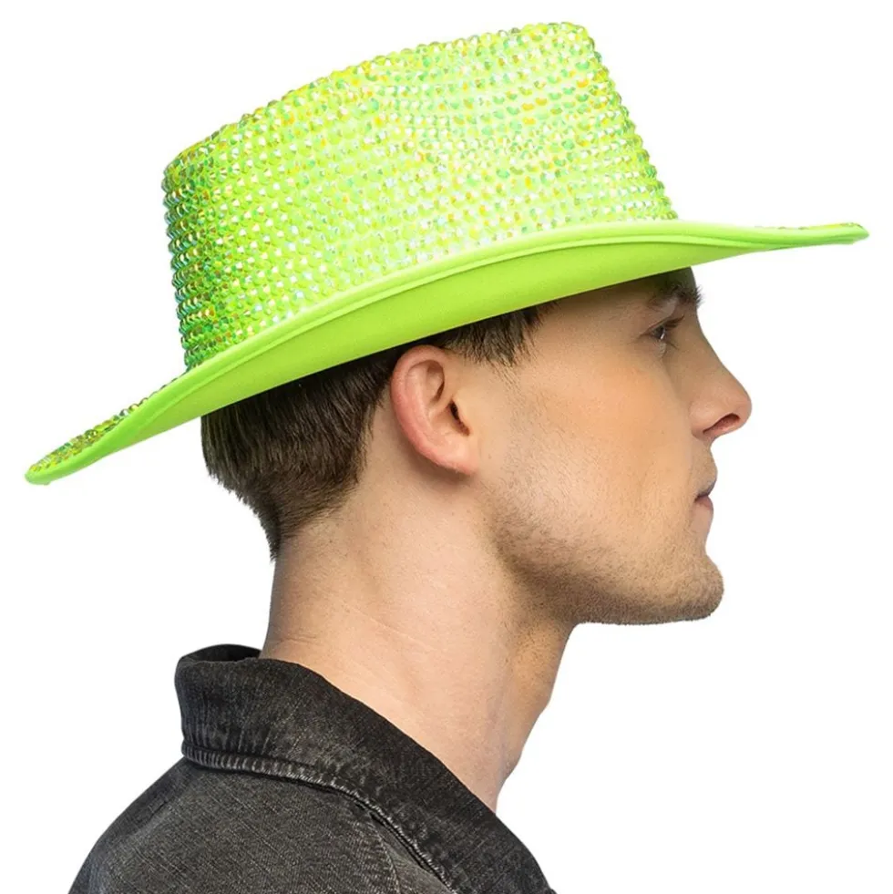 Cowboyhat med Strass UV Neongrøn