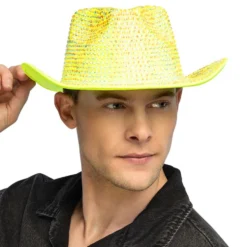 Cowboyhat med Strass UV Neongul