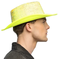 Cowboyhat med Strass UV Neongul