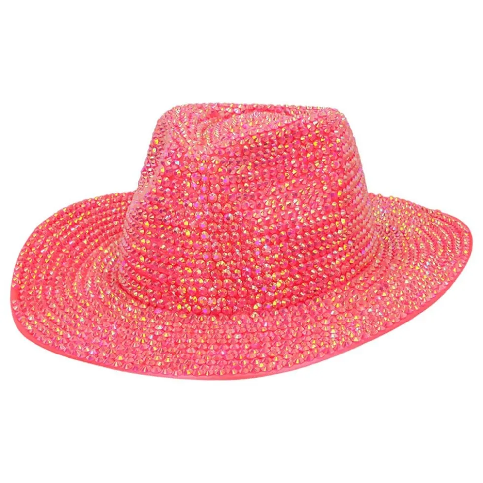 Cowboyhat med Strass UV Neonlyserød