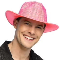 Cowboyhat med Strass UV Neonlyserød