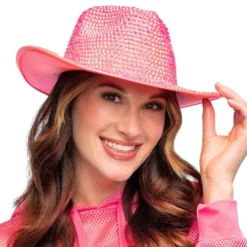 Cowboyhat med Strass UV Neonlyserød