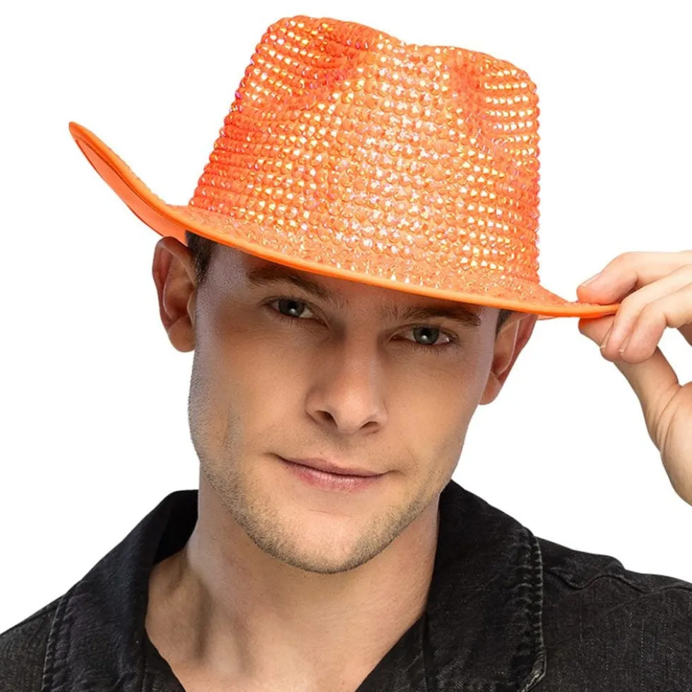 Cowboyhat med Strass UV Neonorange
