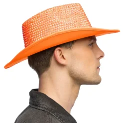 Cowboyhat med Strass UV Neonorange