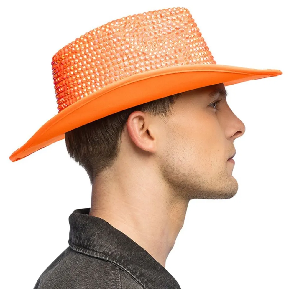 Cowboyhat med Strass UV Neonorange