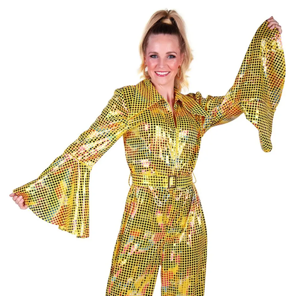 Disco Jumpsuit Gul/Farveskinnende Kostume