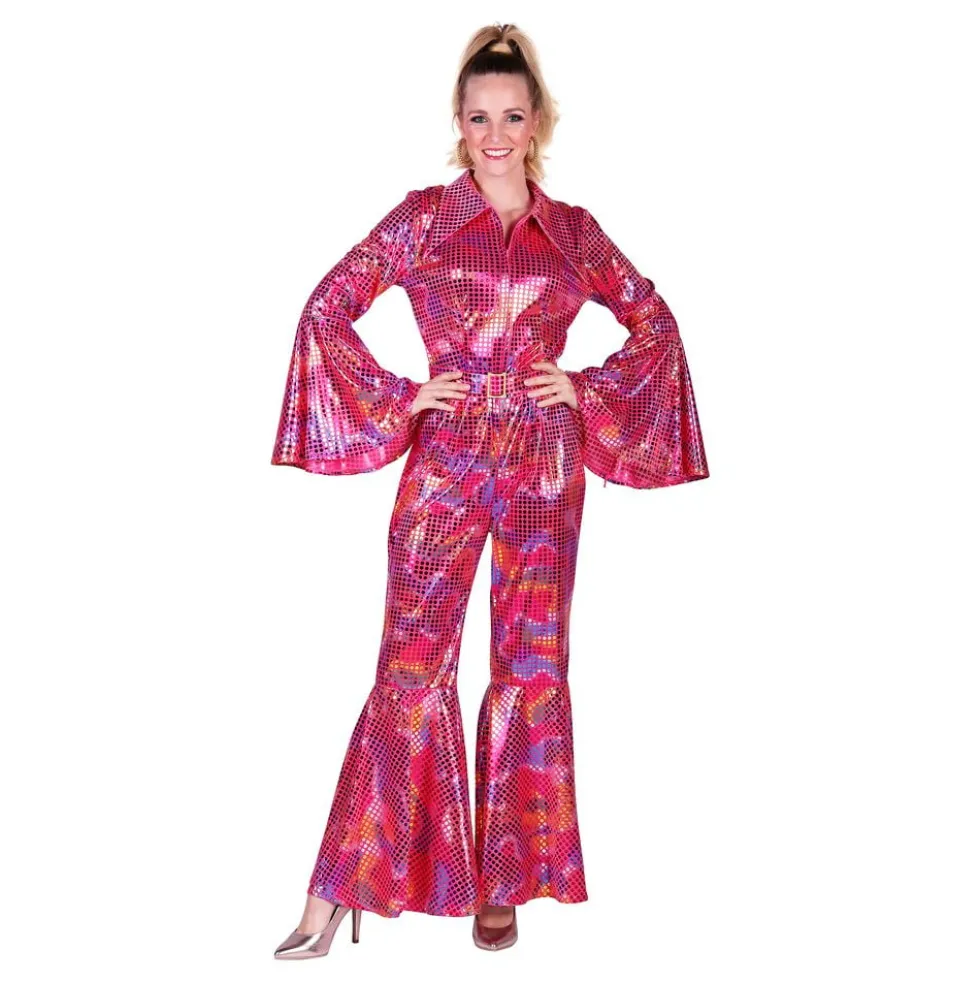 Disco Jumpsuit Lyserød Farveskinnende Kostume