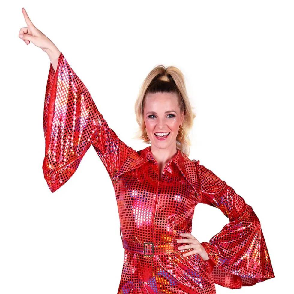 Disco Jumpsuit Rød Farveskinnende Kostume