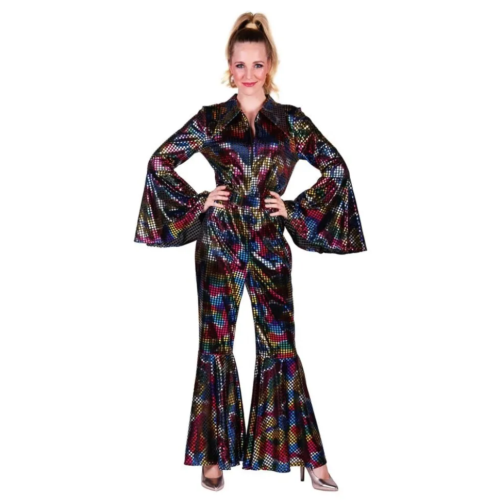Disco Jumpsuit Sort Farveskinnende Kostume