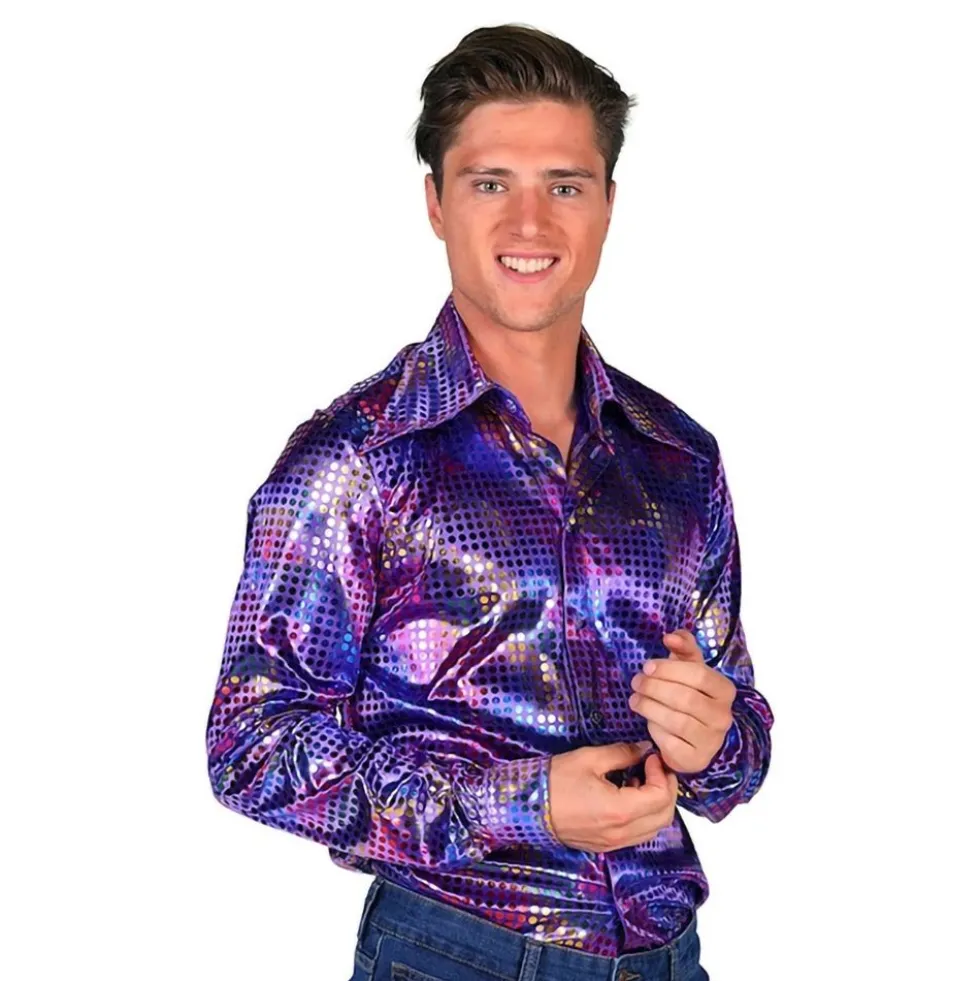 Disco Skjorte Herre Lilla Farveskiftende