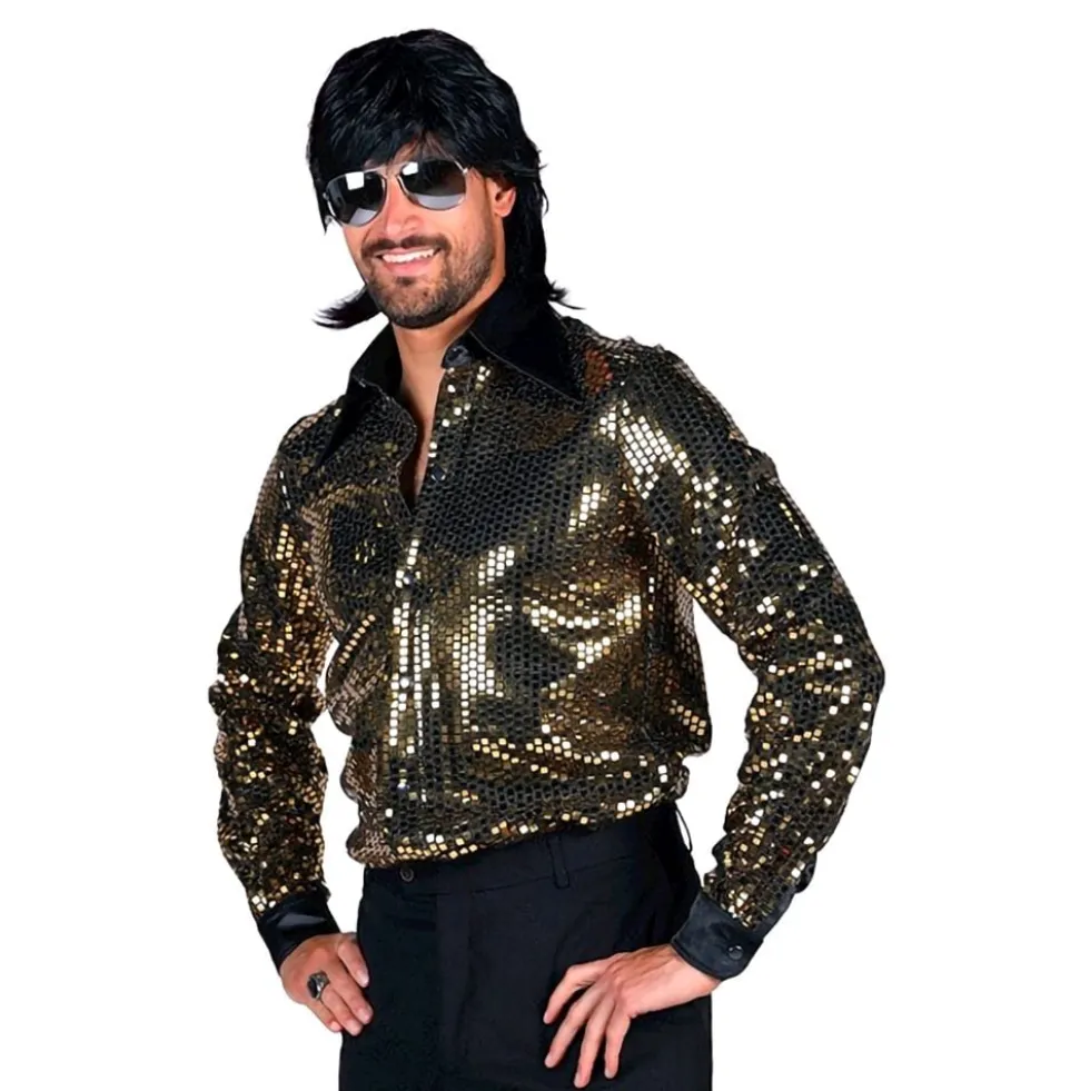Disco Skjorte Herre Sort/Guld Deluxe