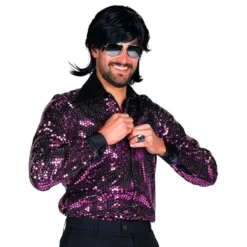 Disco Skjorte Herre Sort/Lilla Deluxe