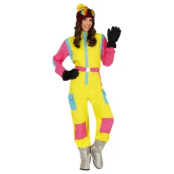 80'er Skidragt Lyserød/Gul Dame Kostume