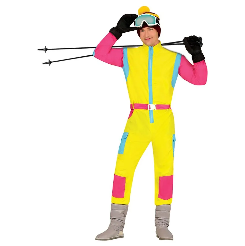 80'er Skioverall Lyserød/Gul Herre Kostume