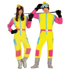 80'er Skioverall Lyserød/Gul Herre Kostume
