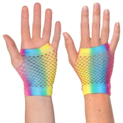 80’er UV Fingerløse Korte Nethandsker Regnbue Neon