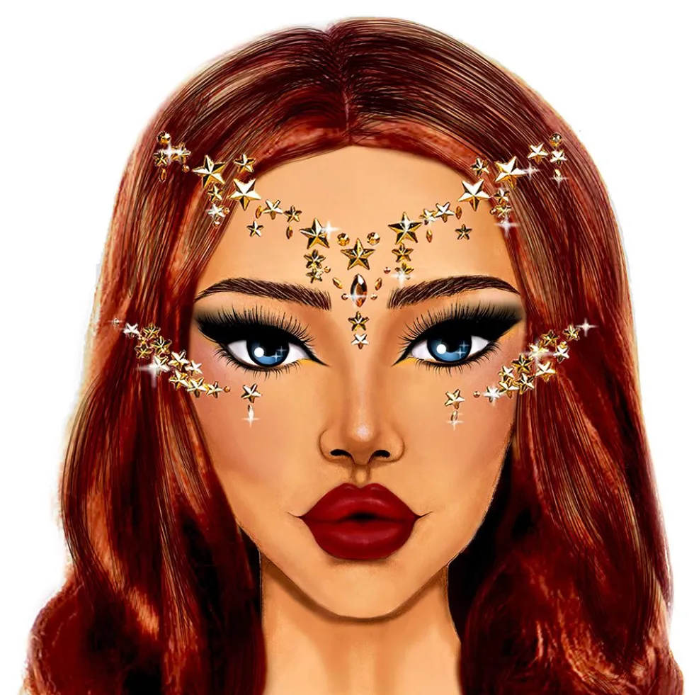 Face Jewels med Guldstjerner